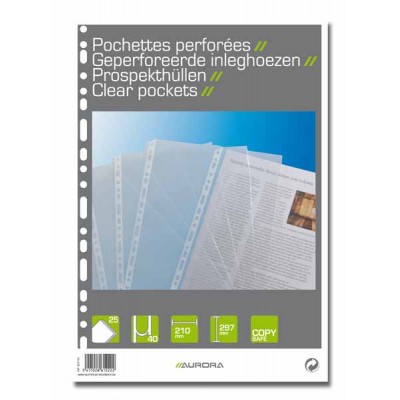 Cello de 25 pochettes perforées Transparentes